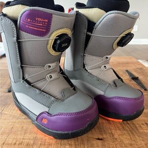 K2 Snowboarding Boots with Purple and Gray Accents
